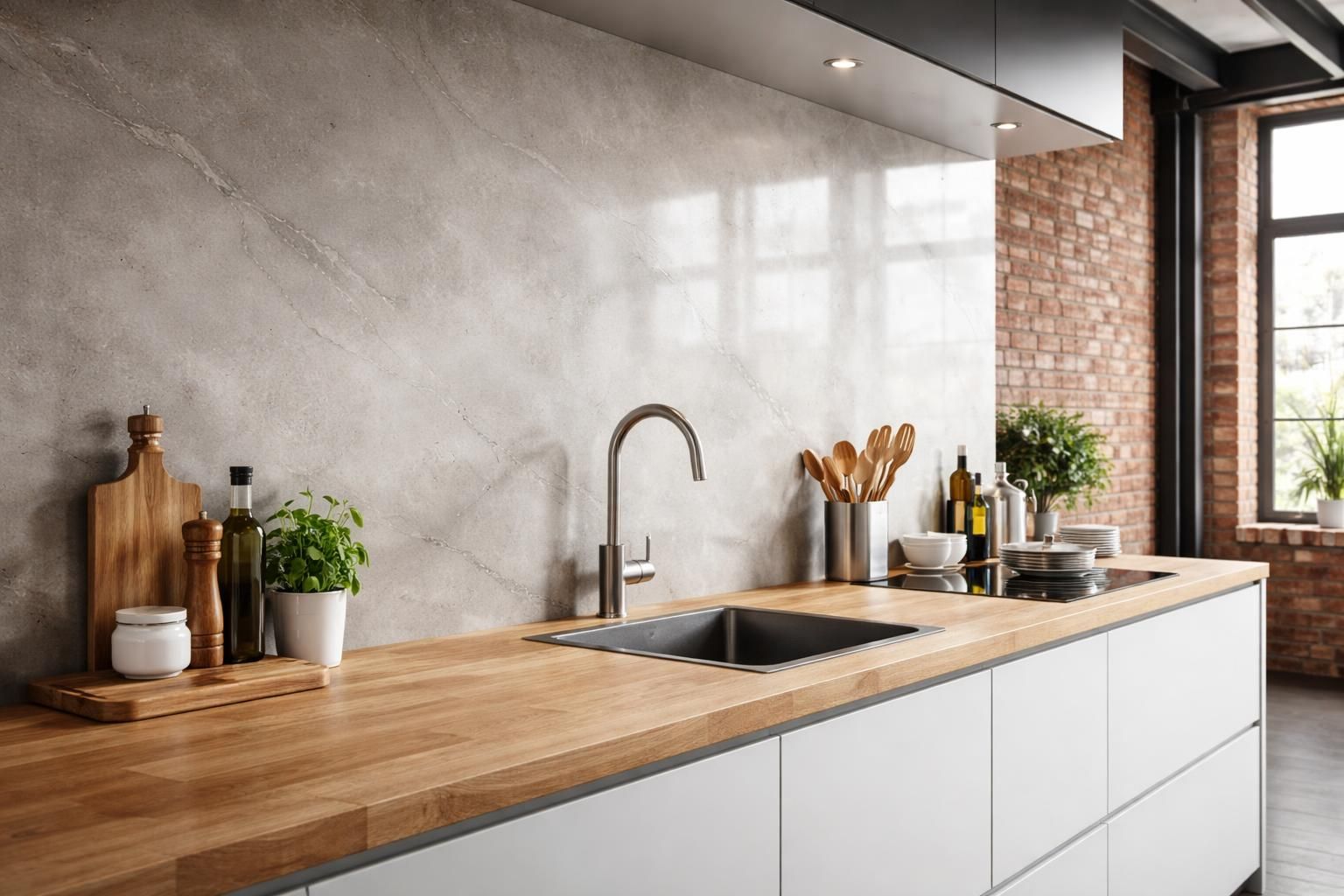 apportez une touche industrielle à votre cuisine avec une crédence effet béton ciré. donnez un style loft moderne et élégant à votre plan de travail facilement.