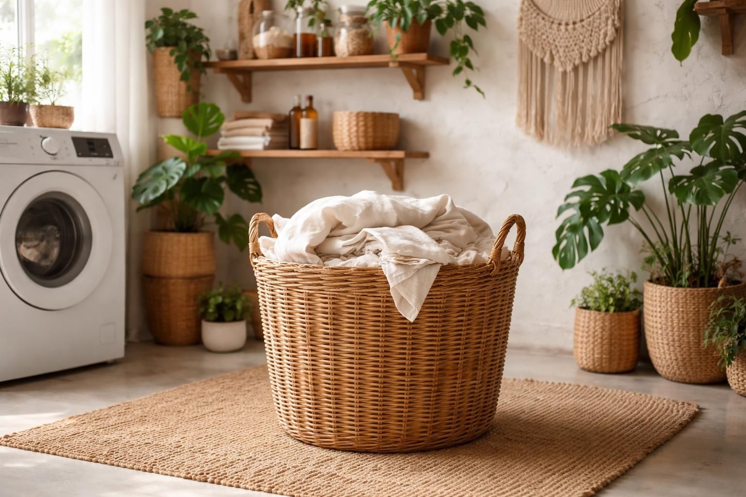 découvrez la panière à linge en rotin, l'accessoire essentiel pour une buanderie au style bohème, alliant praticité et élégance naturelle.