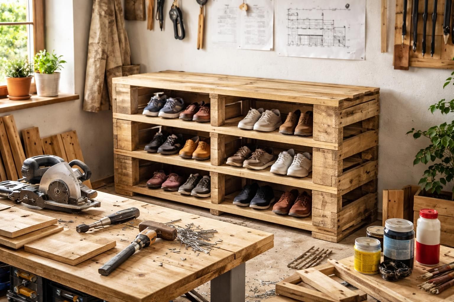 découvrez notre tuto simple pour fabriquer un meuble de rangement chaussures pratique et écologique à partir de palettes recyclées. parfait pour organiser votre entrée avec style !