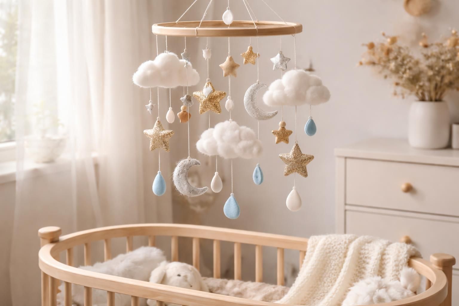 découvrez notre suspension décorative bébé pour créer un univers onirique et apaisant au-dessus du berceau, idéale pour éveiller les sens de votre enfant tout en embellissant sa chambre.