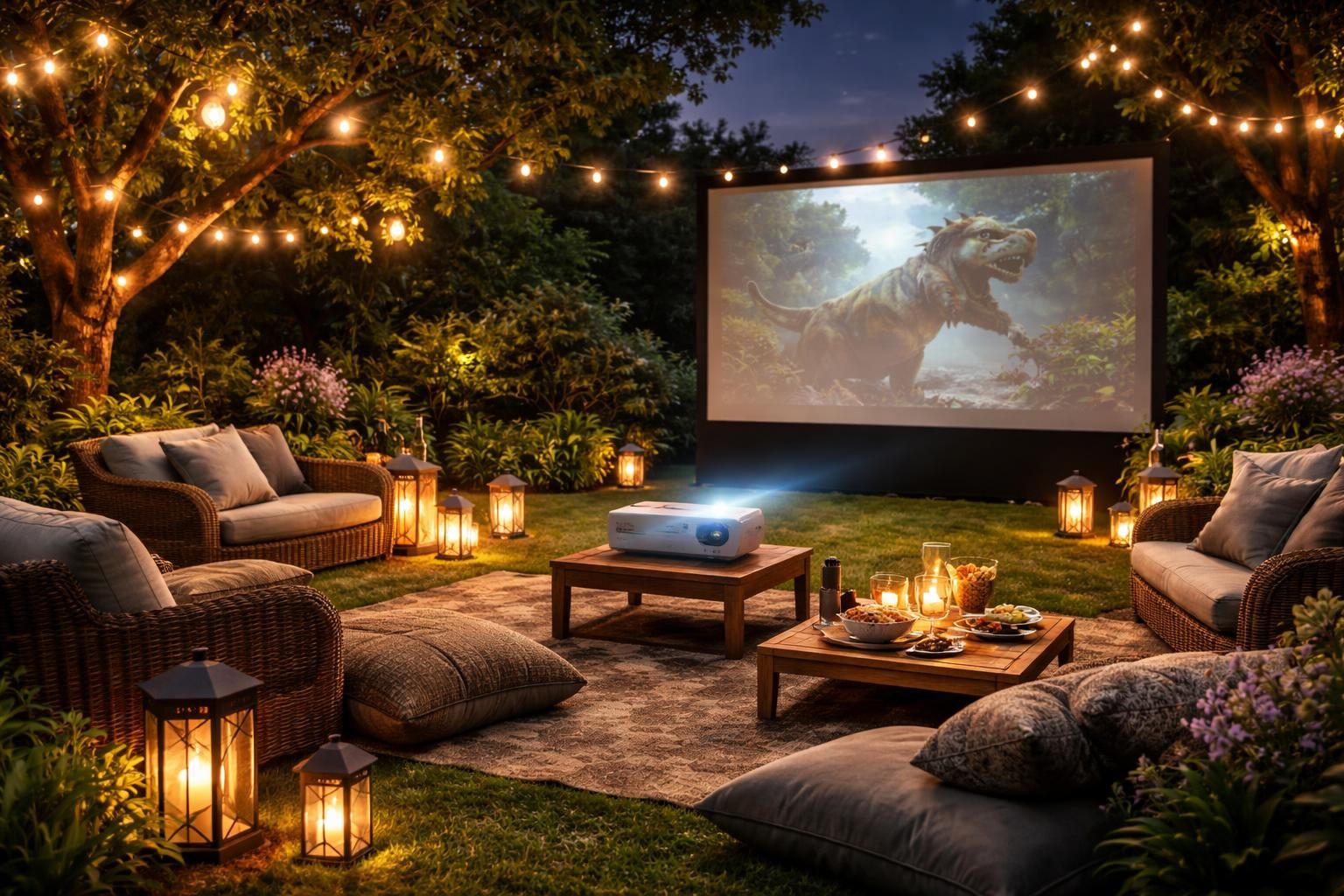 profitez de soirées conviviales dans votre jardin en regardant des films en plein air grâce au vidéoprojecteur acer, pour une expérience cinéma unique sous les étoiles.