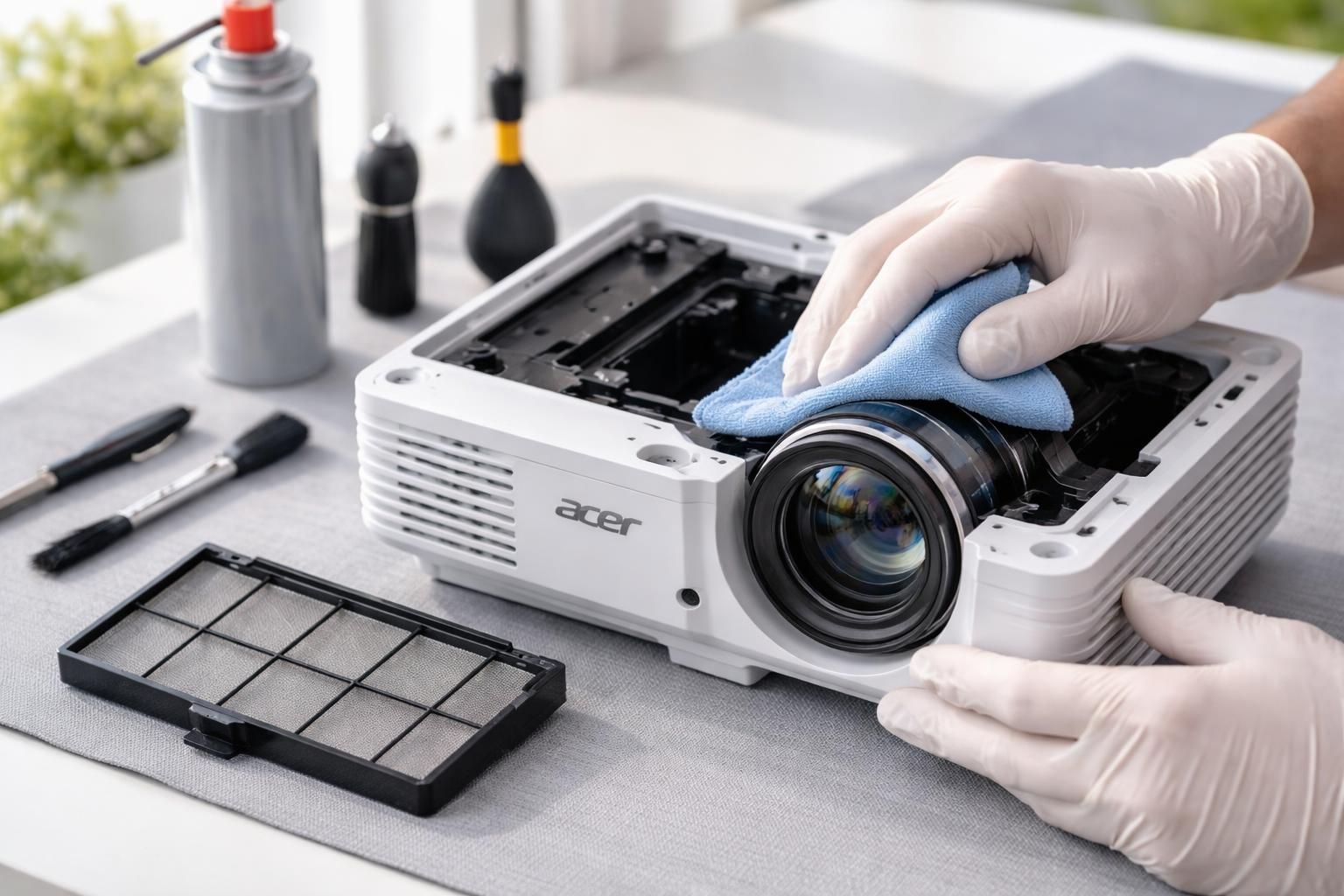 découvrez nos conseils pour l'entretien du filtre et de l'optique de votre vidéoprojecteur acer afin de garantir une image toujours nette et de qualité.