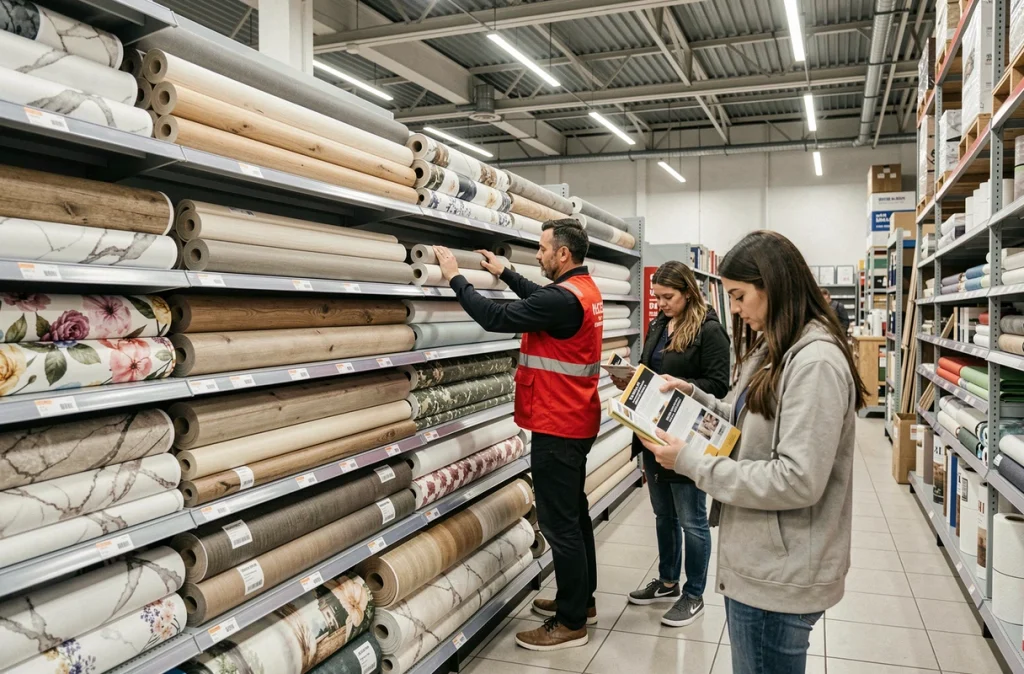 Rayon de grande surface spécialisé proposant un large choix de revêtements muraux autocollants en rouleaux
