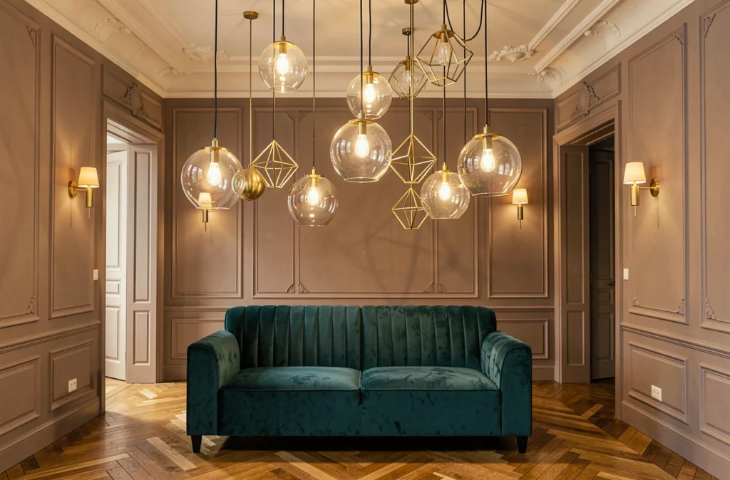 Showroom Décors du Sud à Toulon avec collection de luminaires en verre soufflé et laiton